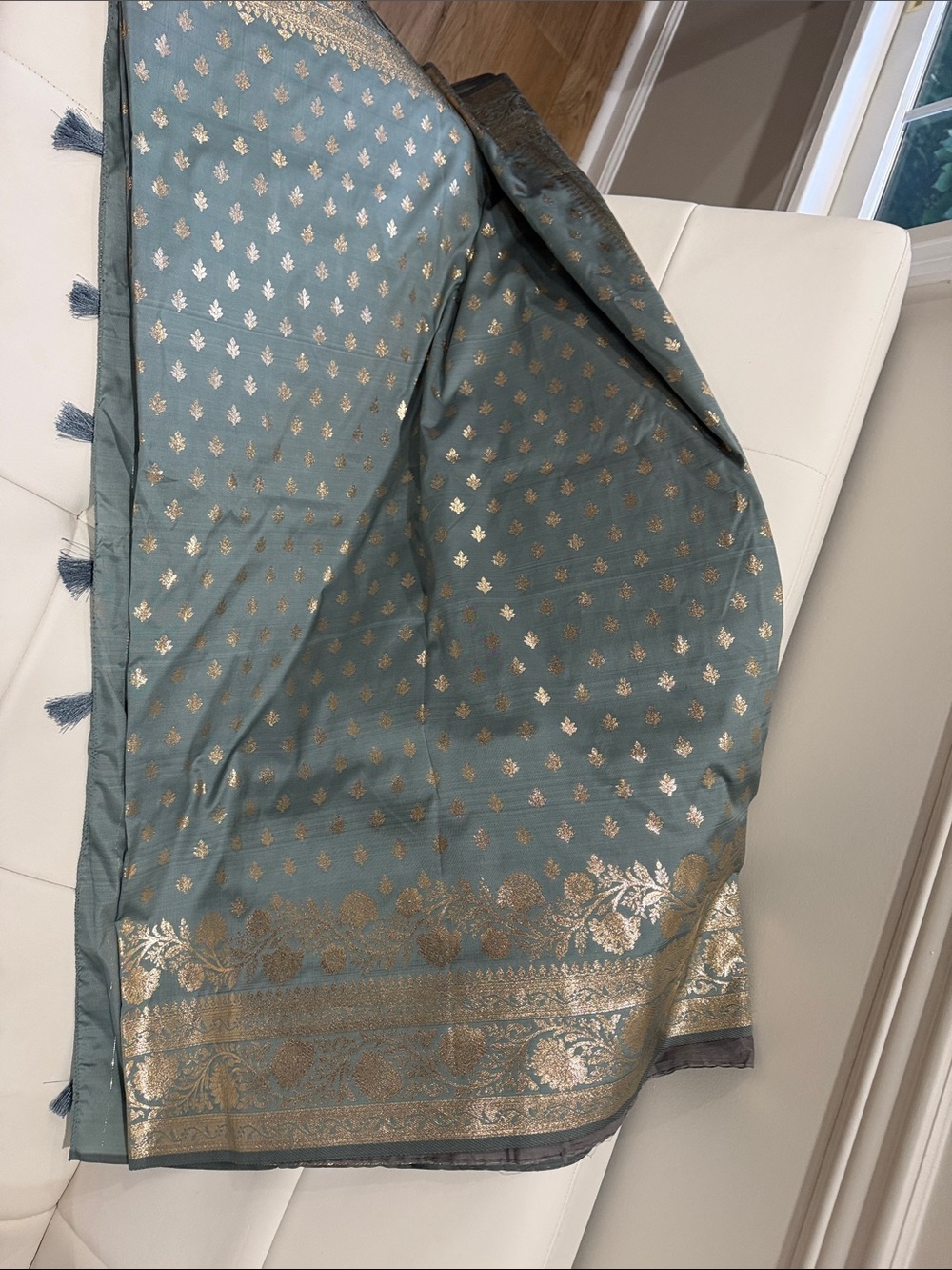 Elegant Gray and Gold Women's Saree